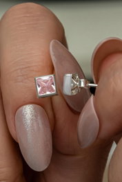 Heliophilia Silver Pendientes de Plata de Ley 925 con Circón Rosa